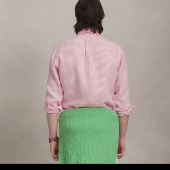 Ralph Lauren Classic Fit Striped Linen Shirt Pink/White 
size Large - Picture 7 of 12